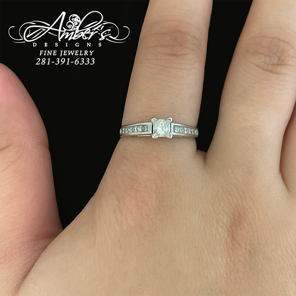 Square Diamond Ring with Channel Accents 14K White Gold