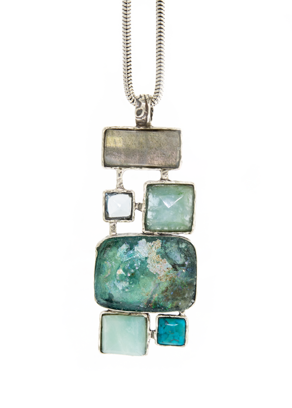 Roman Glass Abstract Necklace With Multiple Stones