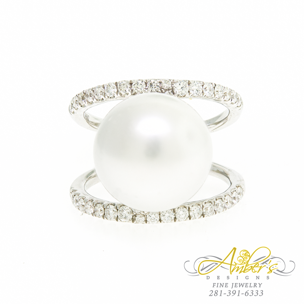 13 mm Pearl Ring with Diamond Accents and 18K White Gold