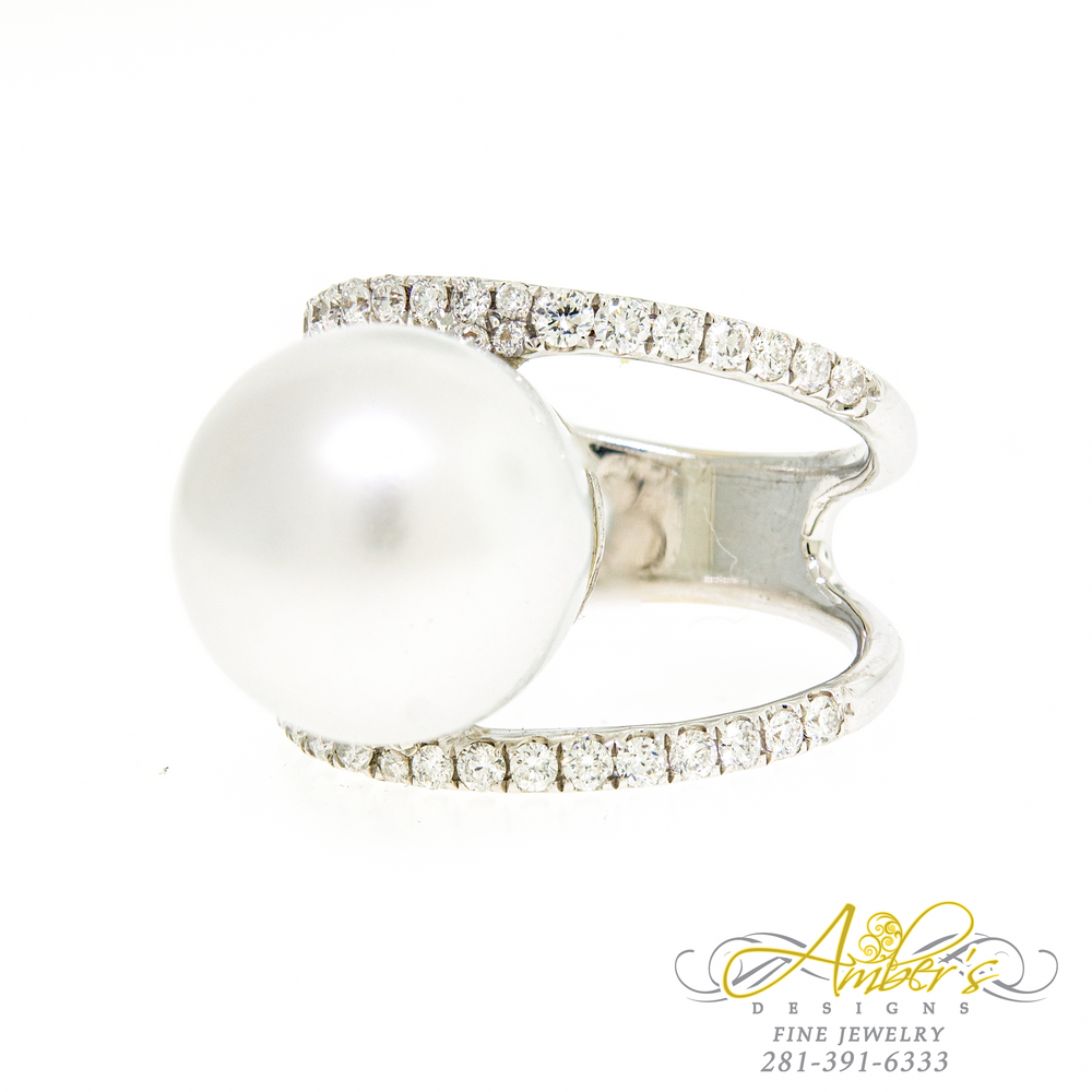 13 mm Pearl Ring with Diamond Accents and 18K White Gold