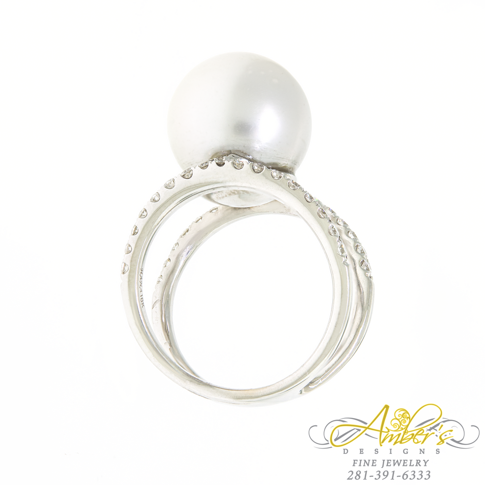 13 mm Pearl Ring with Diamond Accents and 18K White Gold