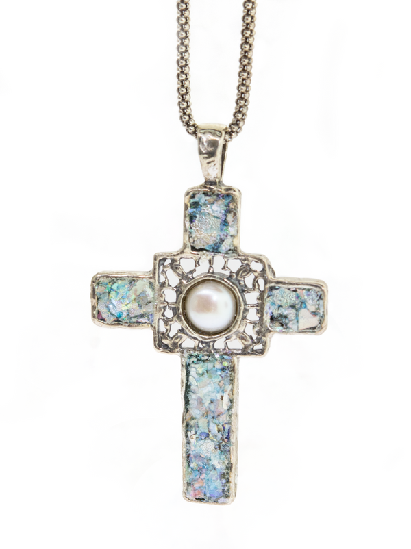 Roman Glass Cross with a Pearl Center