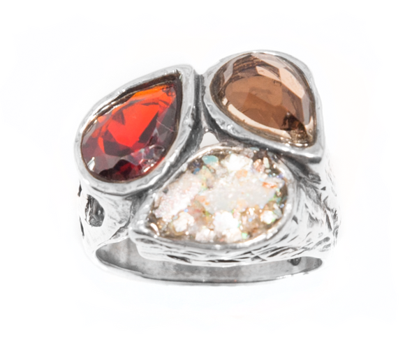 Roman Glass, Smoky Quartz and Garnet Bevel Set - Stack A Bangles - Bangles Cuff Bracelet - Deals In Jewelry