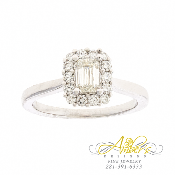 Emerald-Cut Diamond Halo Ring 14K White Gold