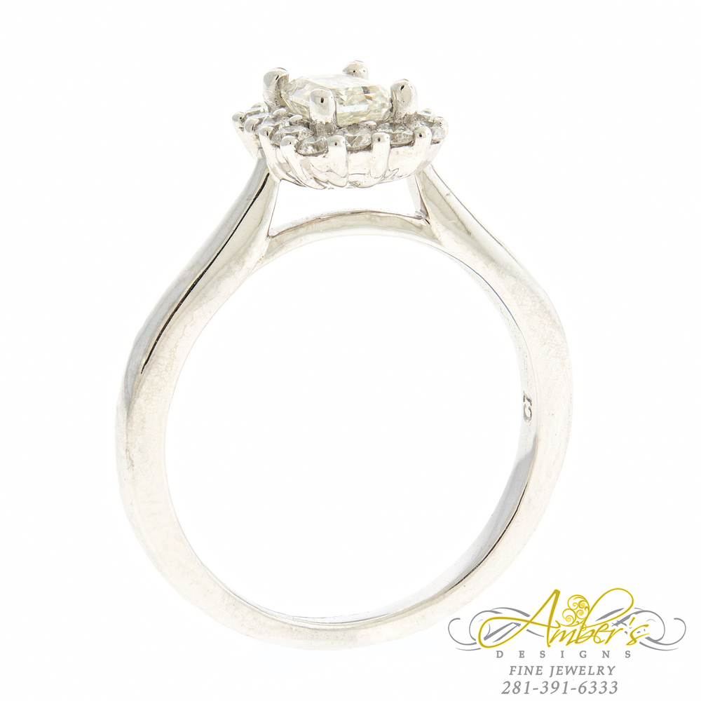 Emerald-Cut Diamond Halo Ring 14K White Gold