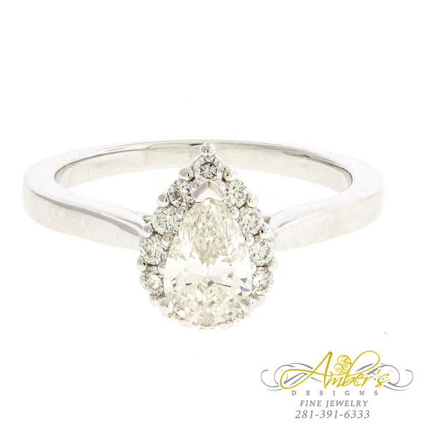 Pear Diamond Halo Ring 14K White Gold